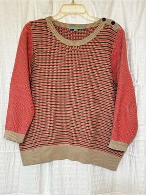 Boden Hotchpotch Classic Crewneck Striped Knit Sweater Cotton Size 16
